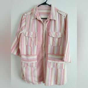 Chadwicks Real Comfort Linen Blend Striped Shirt 3/4 Sleeve Size XL Chest 44"